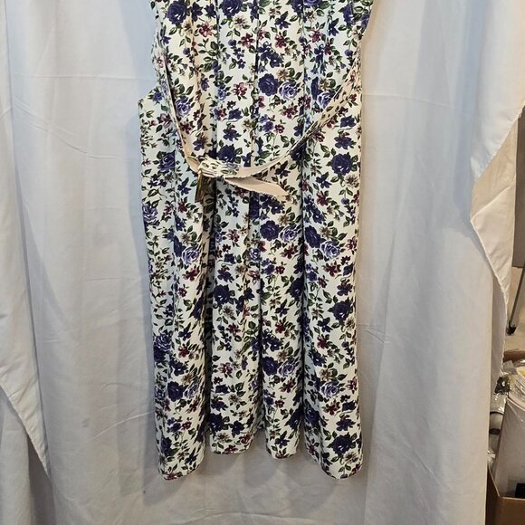 Vintage 80s Shirt Dress Floral Romantic Belted, Blue, Size 12 - Picture 14 of 15